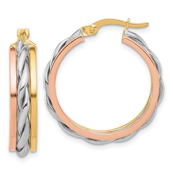 Kazi Luxury 14K Tri-color Polished Hoop Earrings